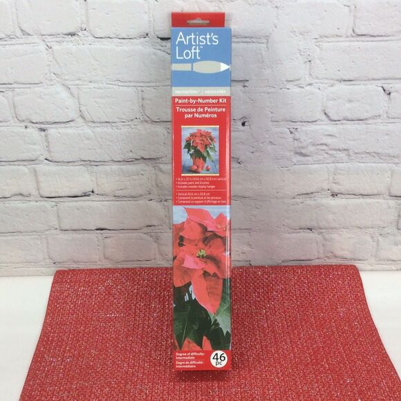 Artist's Loft Paint by Number Kit Christmas Poinsettia 16"x 20" Canvas Gift Art - Picture 2 of 9